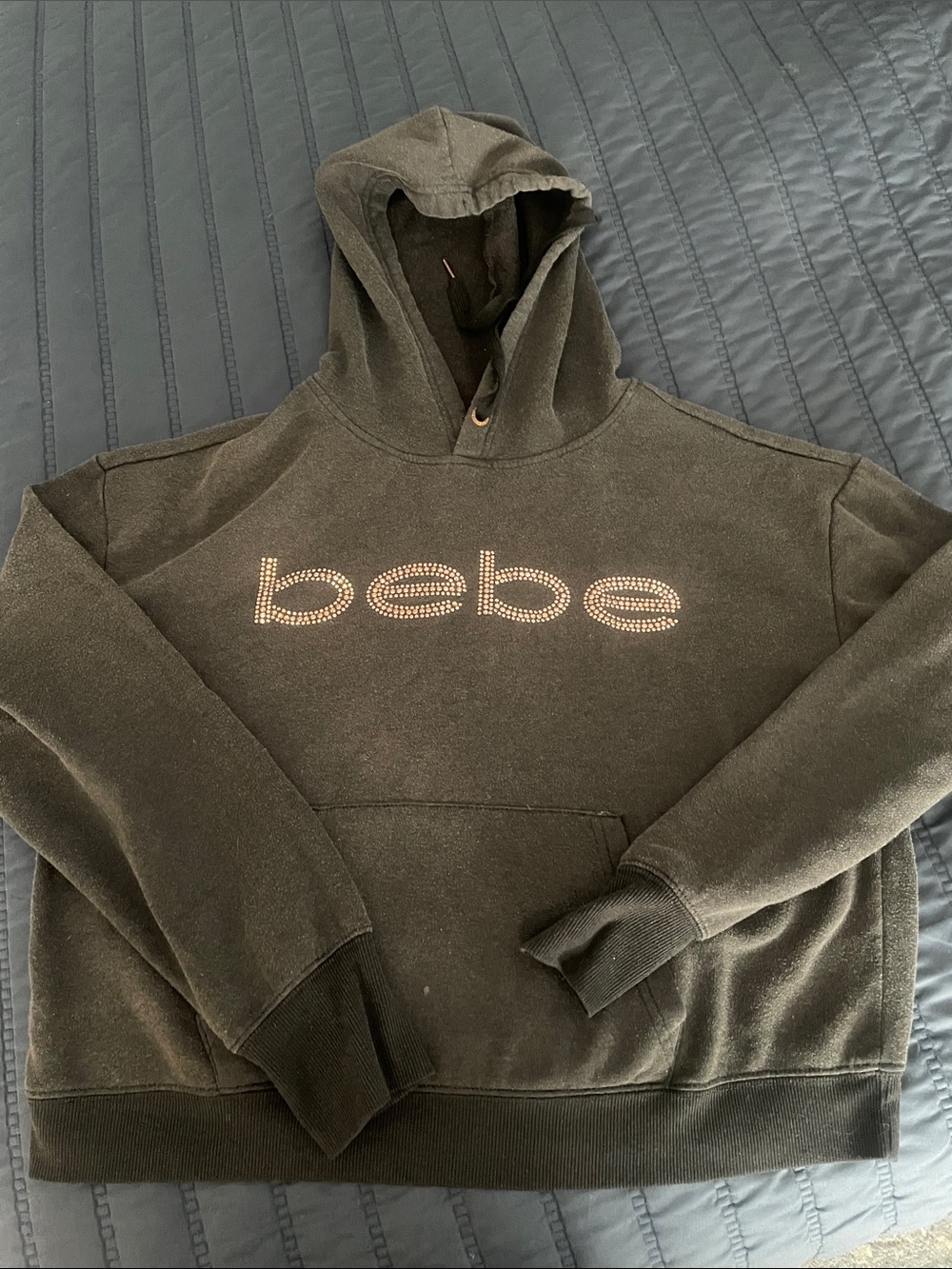 bebe Black Crewneck Hoodie with Rhinestone Logo